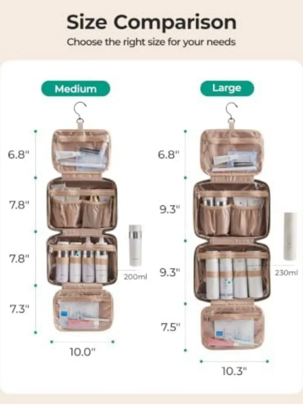 Hanging Travel Toiletry Bag & Makeup Organizer with TSA-Approved Clear Pouch